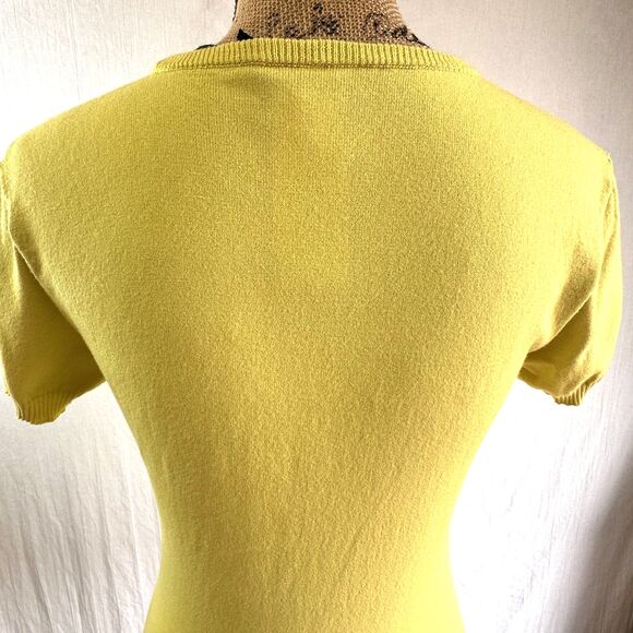 Atos Lombardini Womens Yellow Knit Short Sleeves Crew Neck Soft Sweater Sz 10/46 - Picture 8 of 14